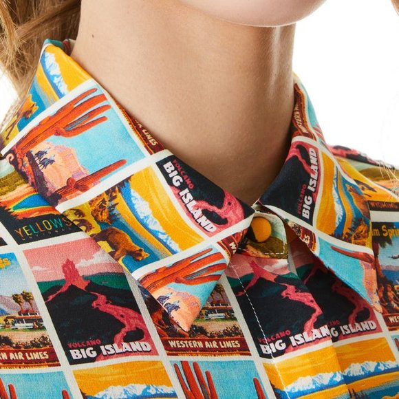 Alice + Olivia | Western Postcard Willa Placket Silk Print Blouse - Picture 4 of 13